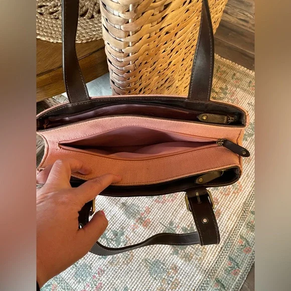 Like-New Pink Canvas Bag w/ Chocolate Trim - Picture 5 of 8